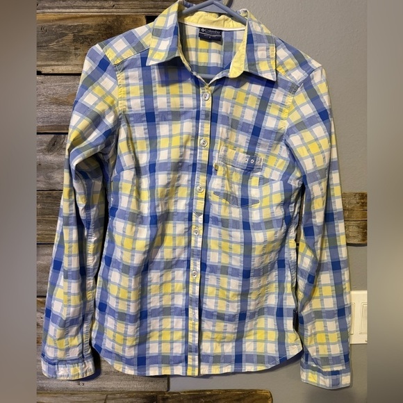 Women’s Columbia Long sleeve plaid shirt- blue and yellow- size small - Picture 1 of 4